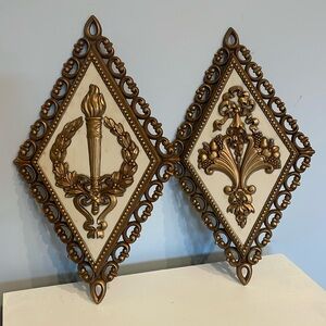Hollywood regency style gold wall pieces set of 2 homco  70’s